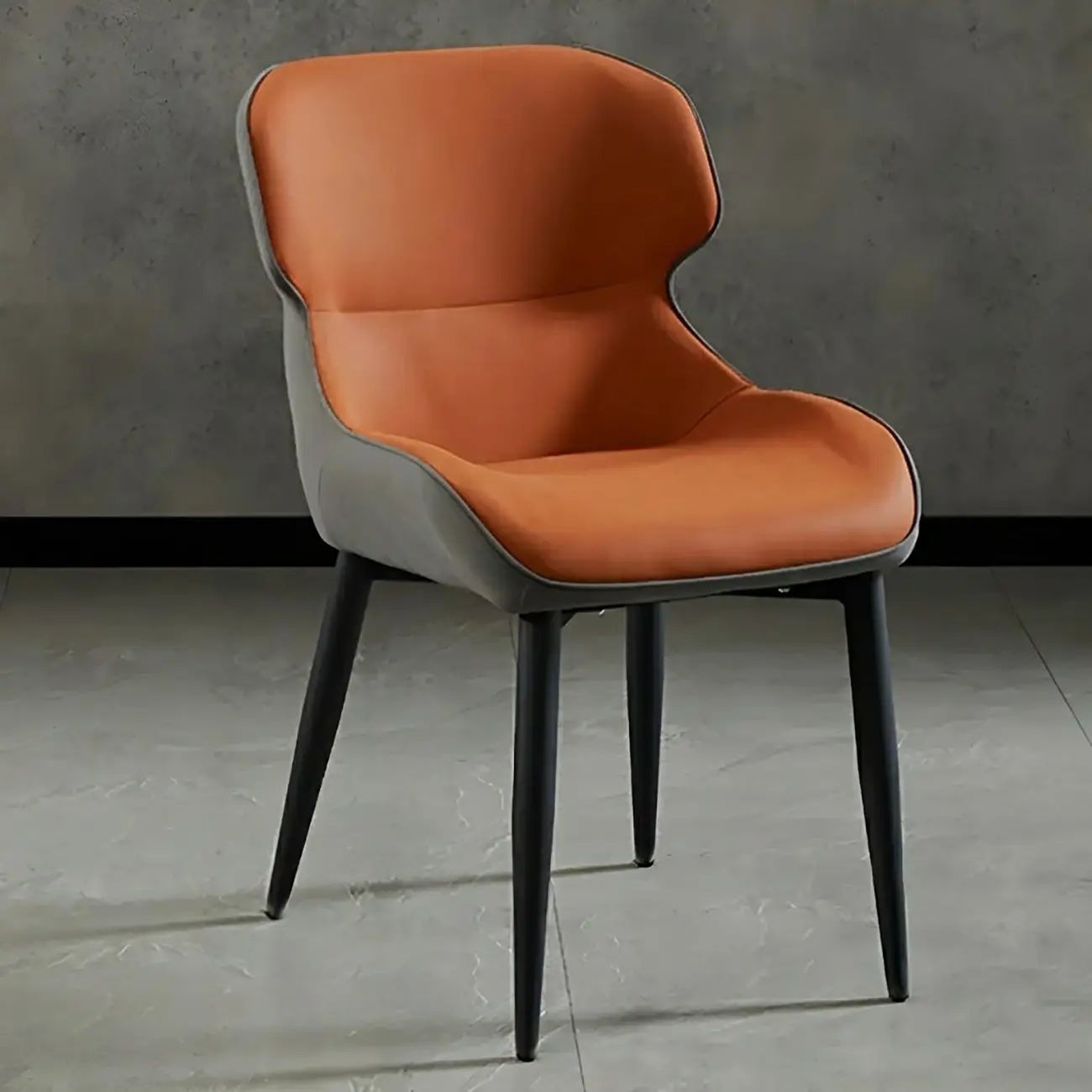 Scandinavian Leather Wingback Upholstered Dining Chair Image - 2 | homeyfad