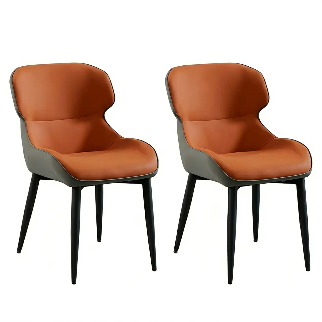 Scandinavian Leather Wingback Upholstered Dining Chair Image - 4 | homeyfad