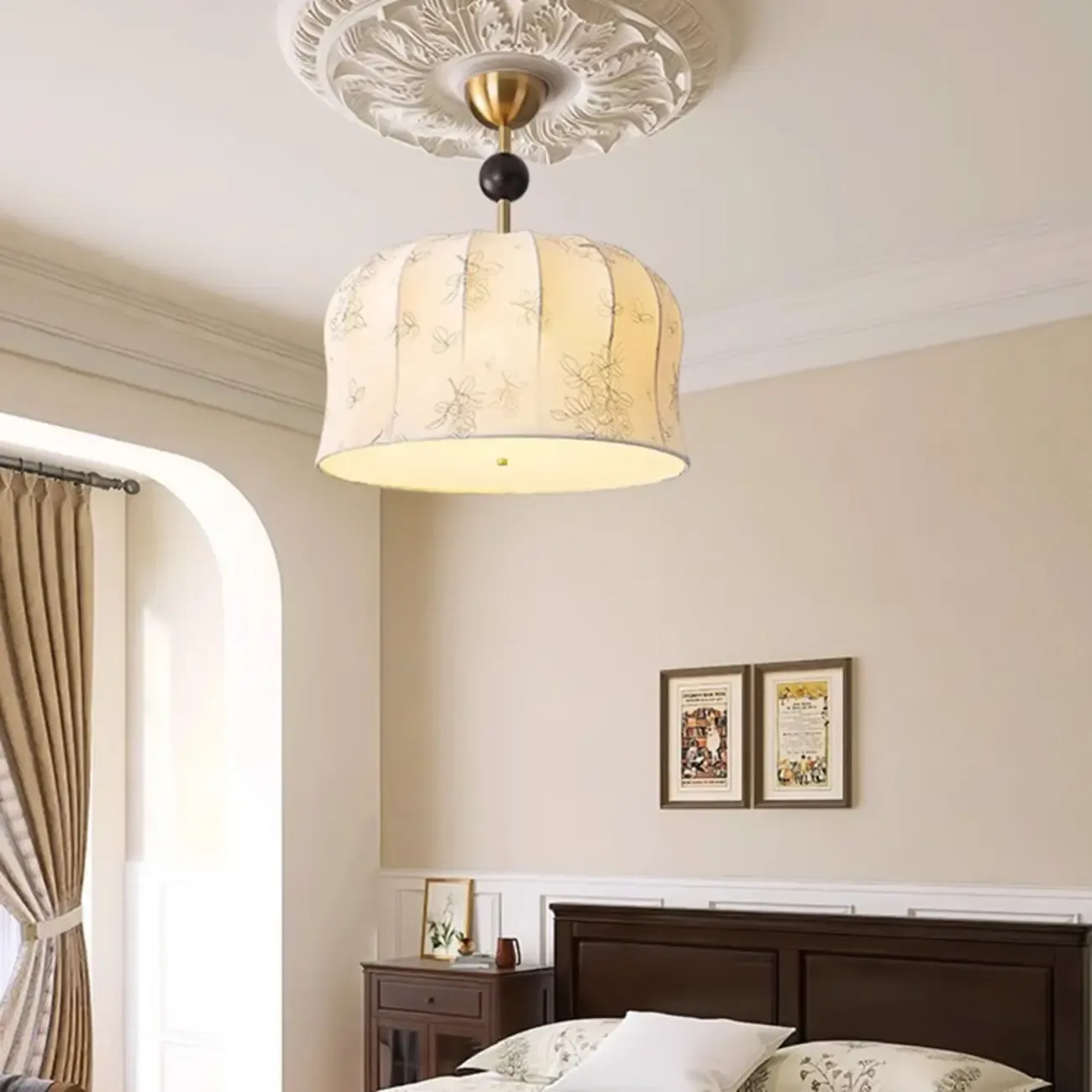 Gold Drum Fabric Modern Ceiling Light Chandelier Image - 2