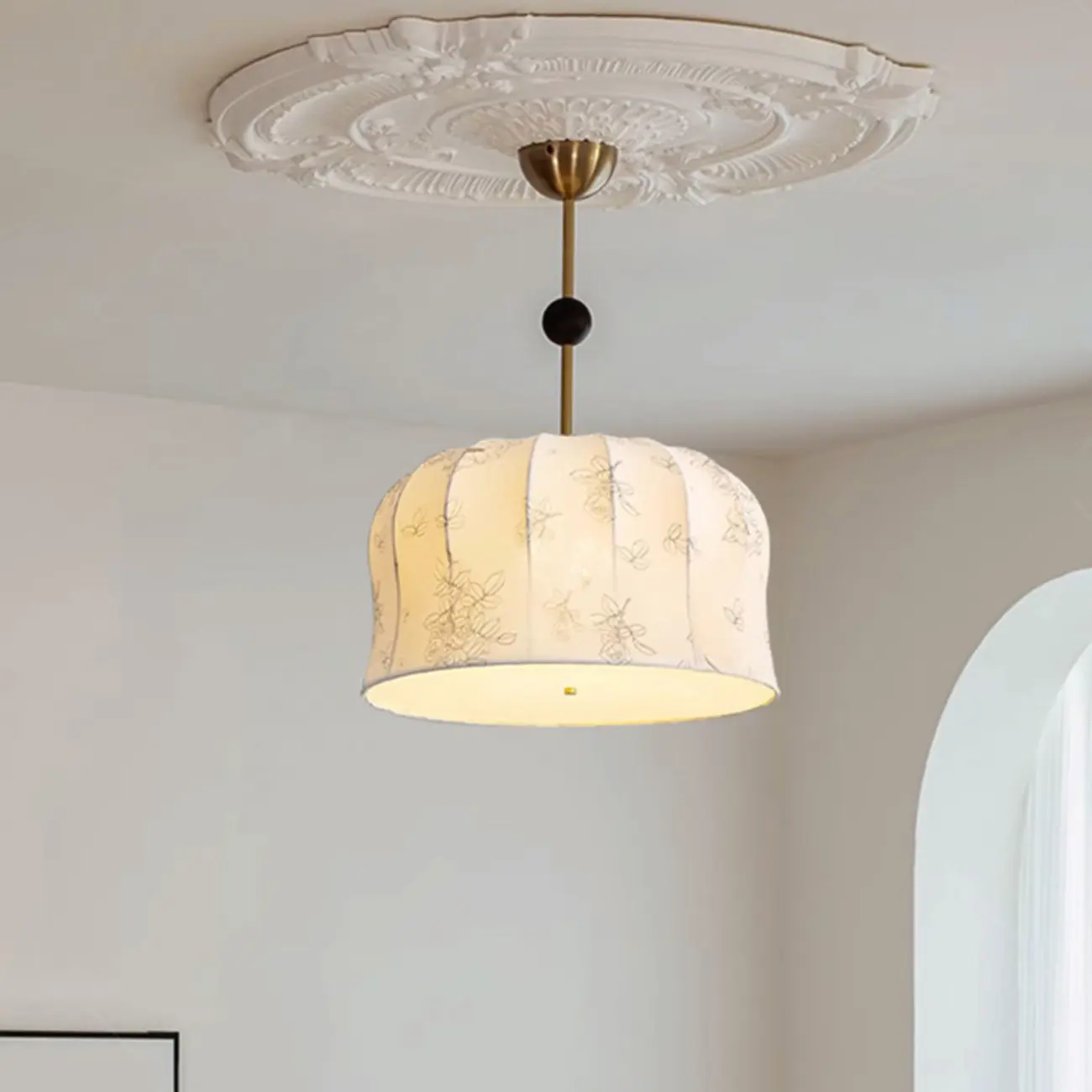 Gold Drum Fabric Modern Ceiling Light Chandelier Image - 4 | homeyfad