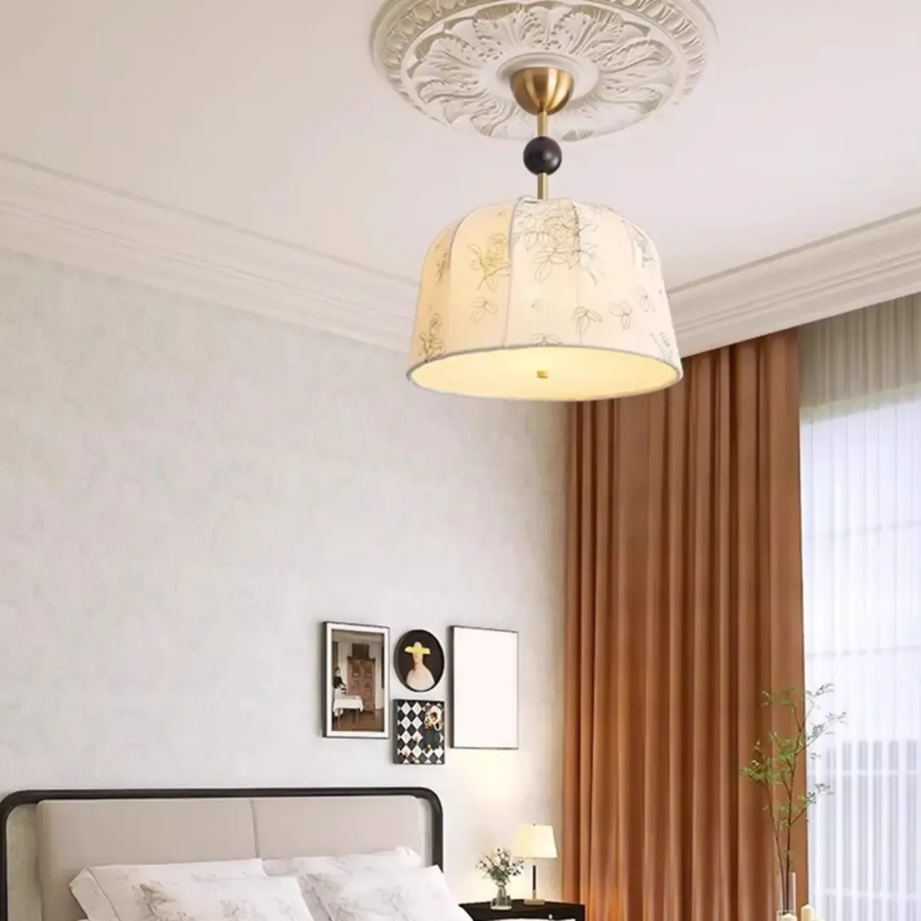 Gold Drum Fabric Modern Ceiling Light Chandelier Image - 5
