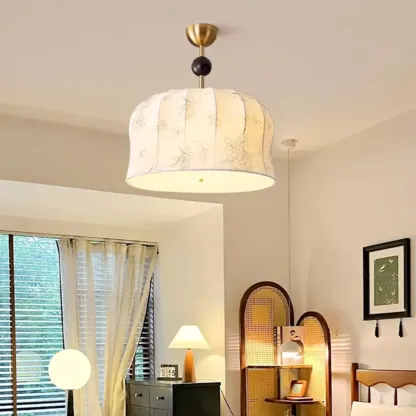 Gold Drum Fabric Modern Ceiling Light Chandelier Image - 1