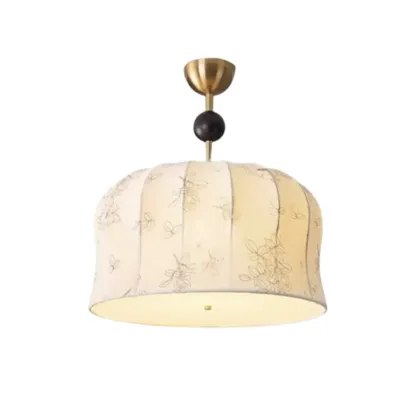 Gold Drum Fabric Modern Ceiling Light Chandelier Image - 8