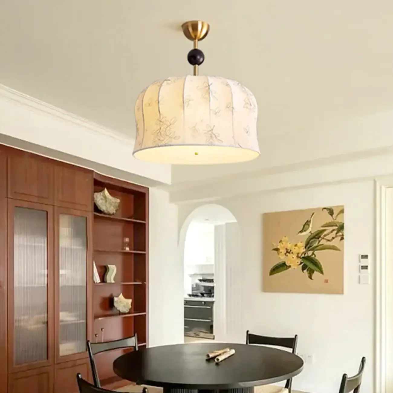 Gold Drum Fabric Modern Ceiling Light Chandelier Image - 3