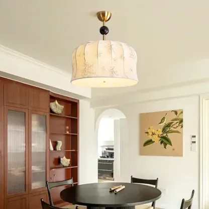 Gold Drum Fabric Modern Ceiling Light Chandelier Image - 3