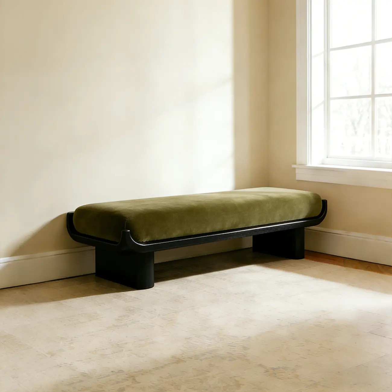 Modern Vintage Green Solid Wood Upholstered Bedroom Bench Image - 16 | homeyfad