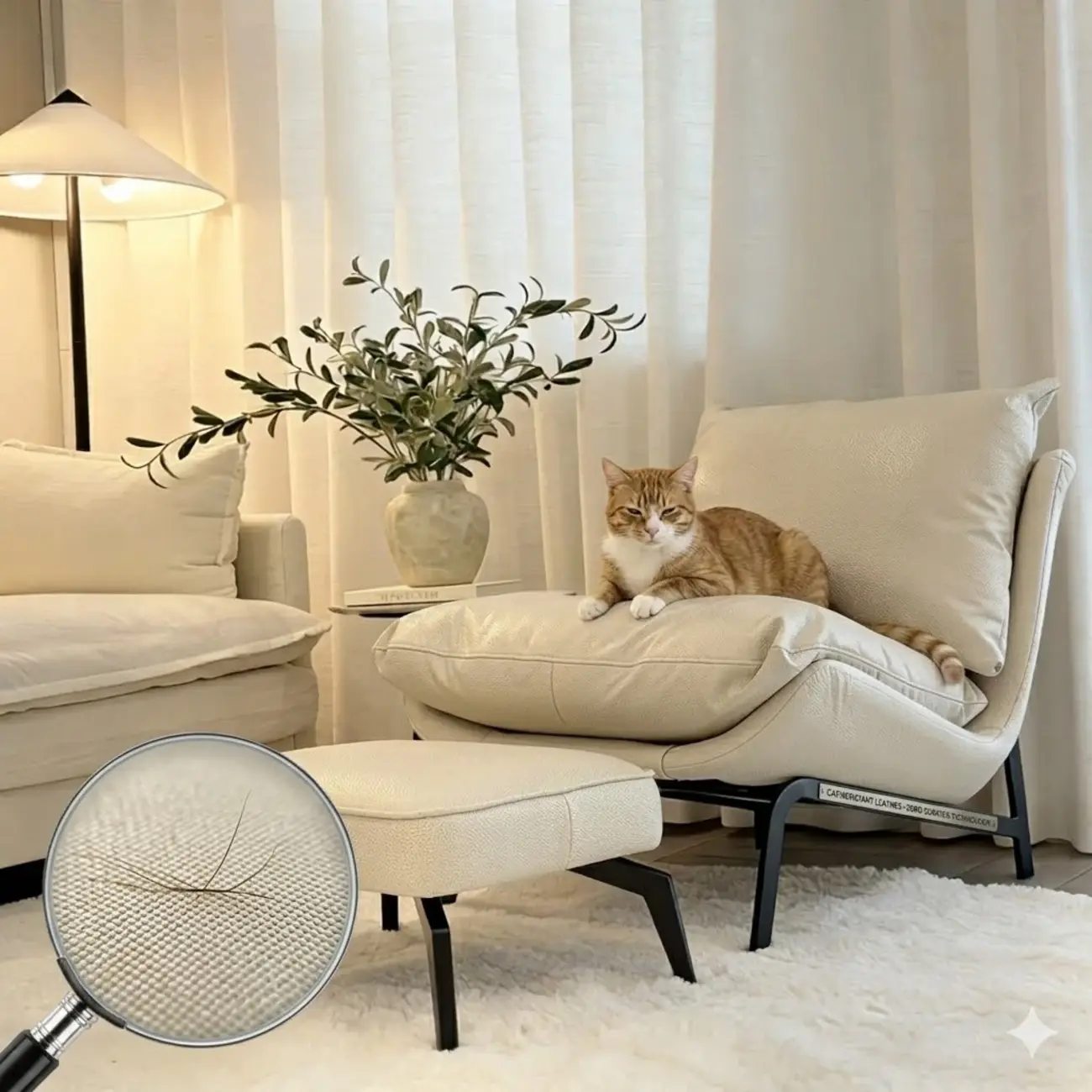 Modern Cat-Resistant Leather Accent Chair with Ottoman Image - 3 | homeyfad