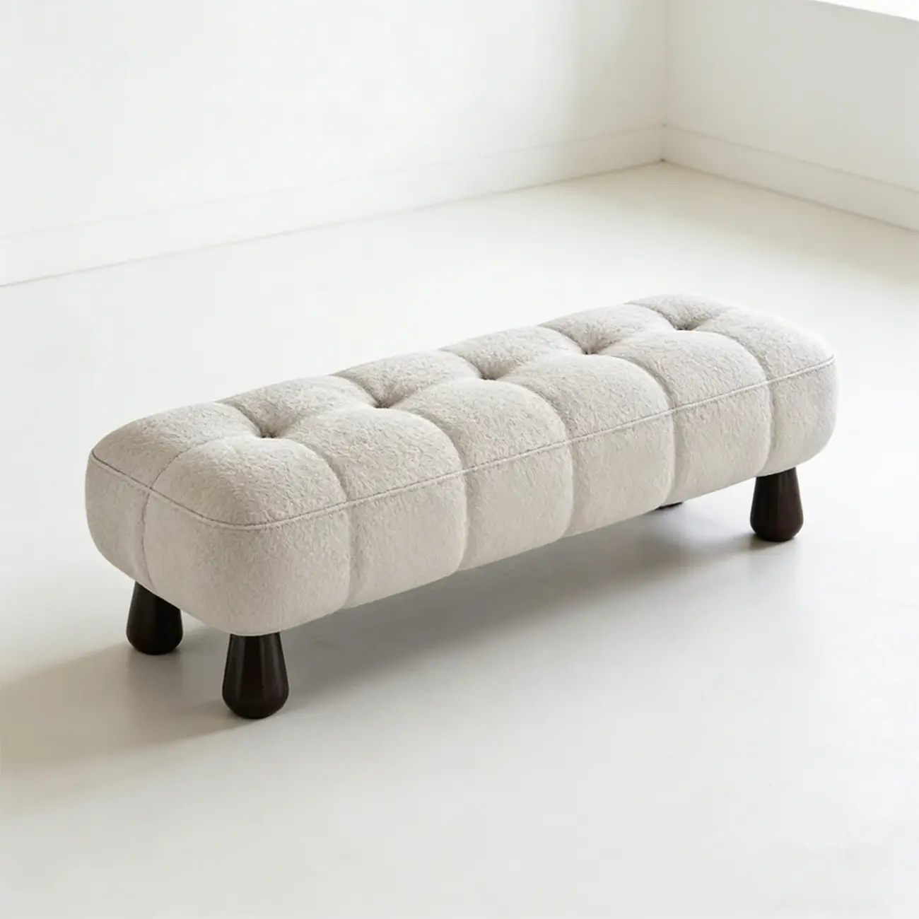 Minimalist Tufted Upholstered End of Bed Bench with Solid Wood Frame Image - 16 | homeyfad