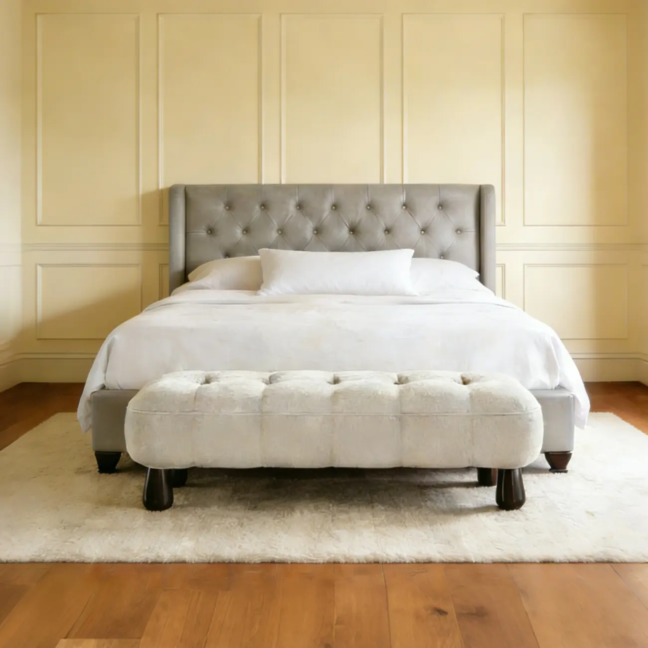 Minimalist Tufted Upholstered End of Bed Bench with Solid Wood Frame Image - 13 | homeyfad