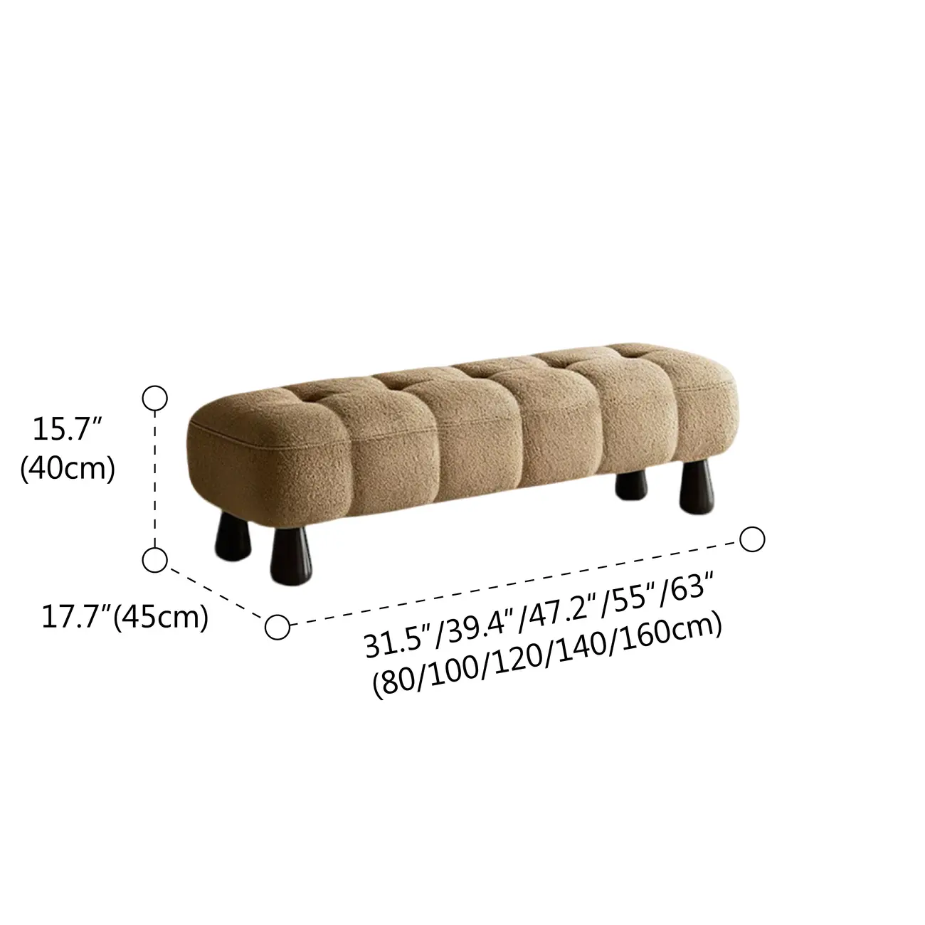 Minimalist Tufted Upholstered End of Bed Bench with Solid Wood Frame #size | homeyfad