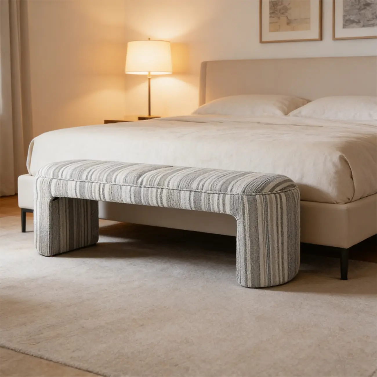 Modern Curved Striped Upholstered Accent Bench Image - 16 | homeyfad