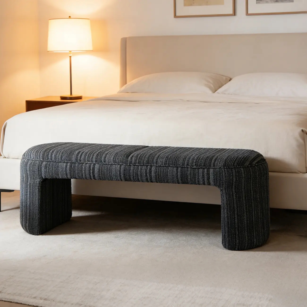 Modern Curved Striped Upholstered Accent Bench Image - 15 | homeyfad