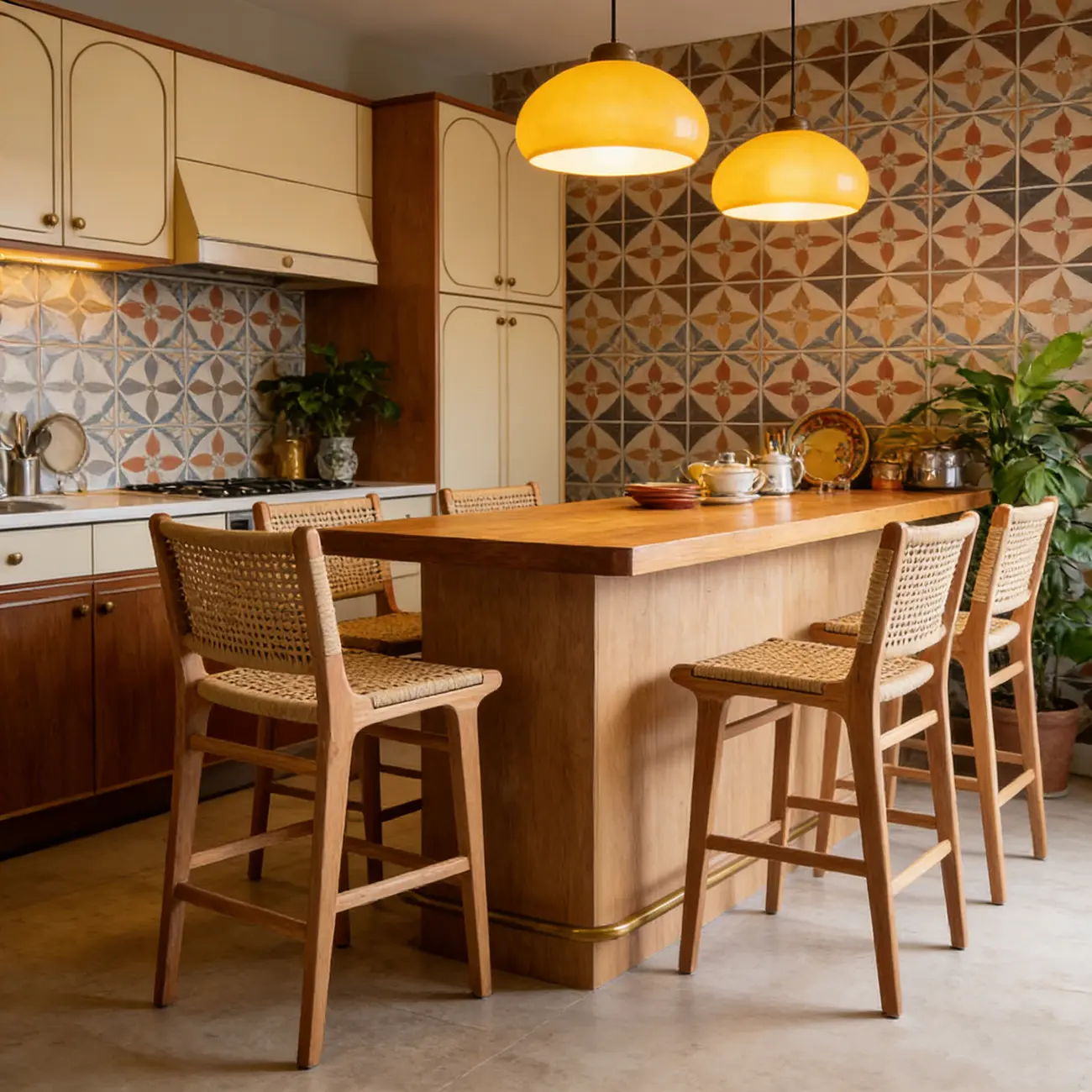 Scandinavian Solid Wood Counter Stool Woven Cord Backrest Image - 6 | homeyfad