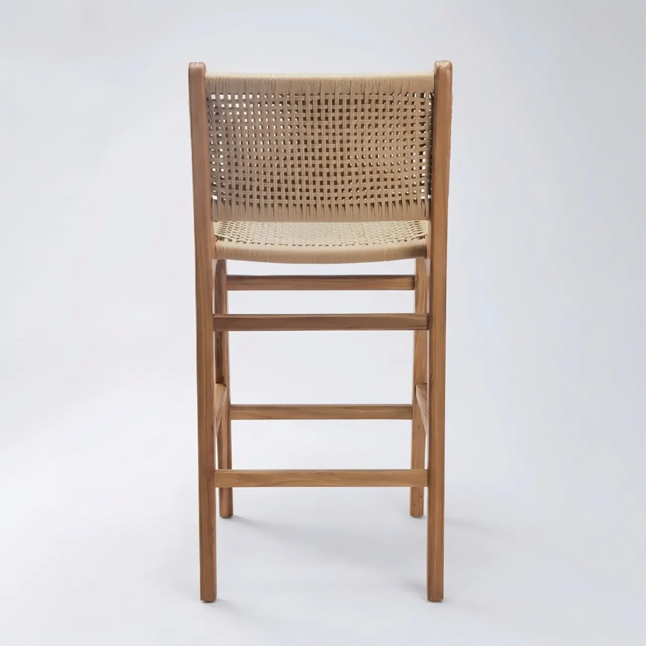 Scandinavian Solid Wood Counter Stool Woven Cord Backrest Image - 15 | homeyfad