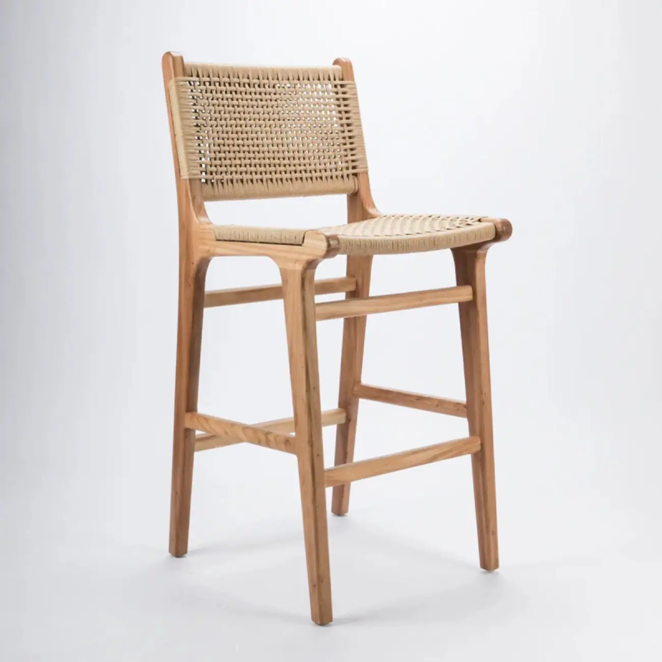 Scandinavian Solid Wood Counter Stool Woven Cord Backrest Image - 12 | homeyfad