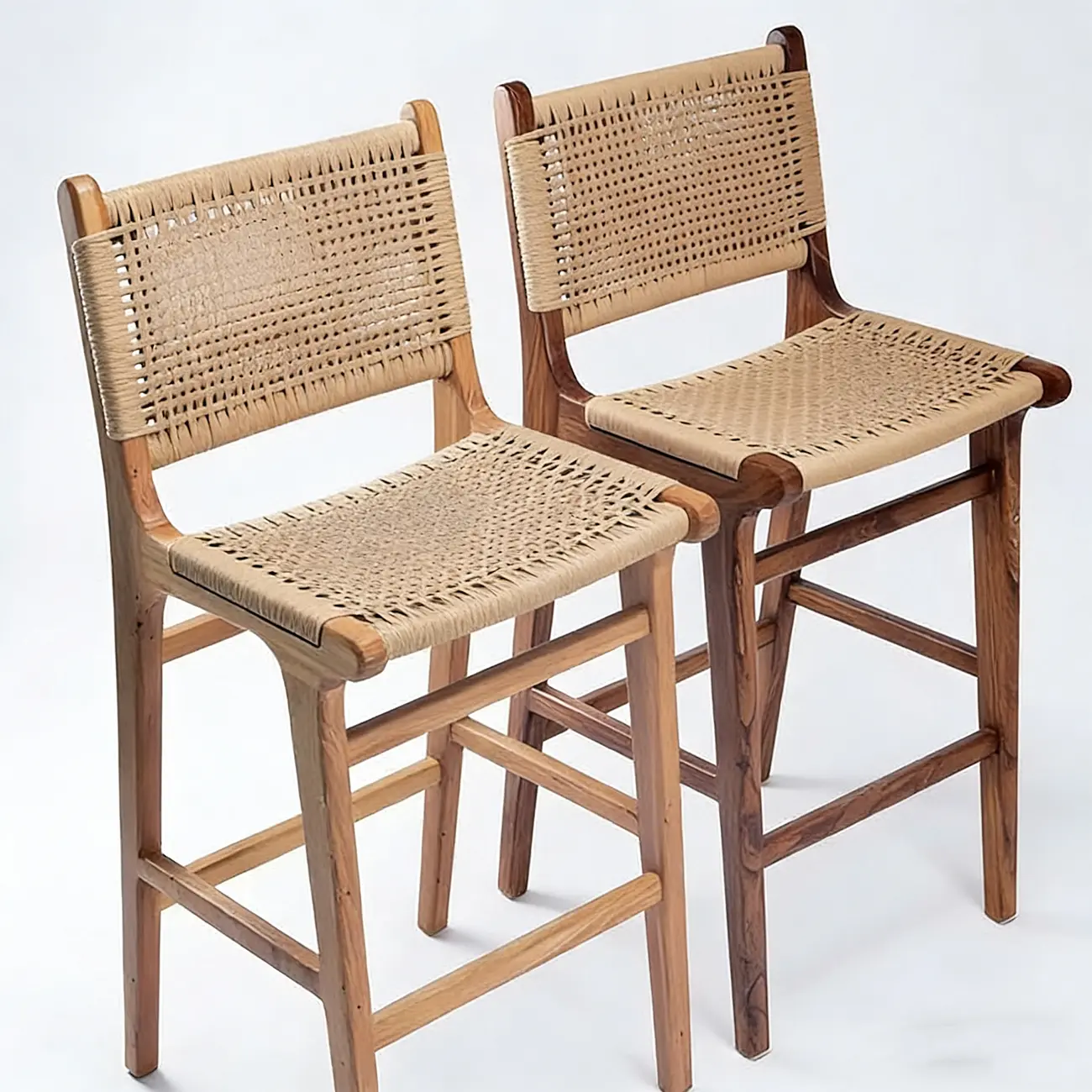 Scandinavian Solid Wood Counter Stool Woven Cord Backrest Image - 16 | homeyfad