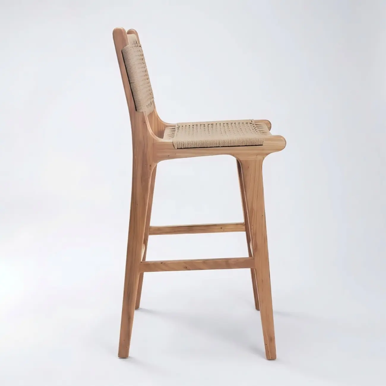 Scandinavian Solid Wood Counter Stool Woven Cord Backrest Image - 14 | homeyfad