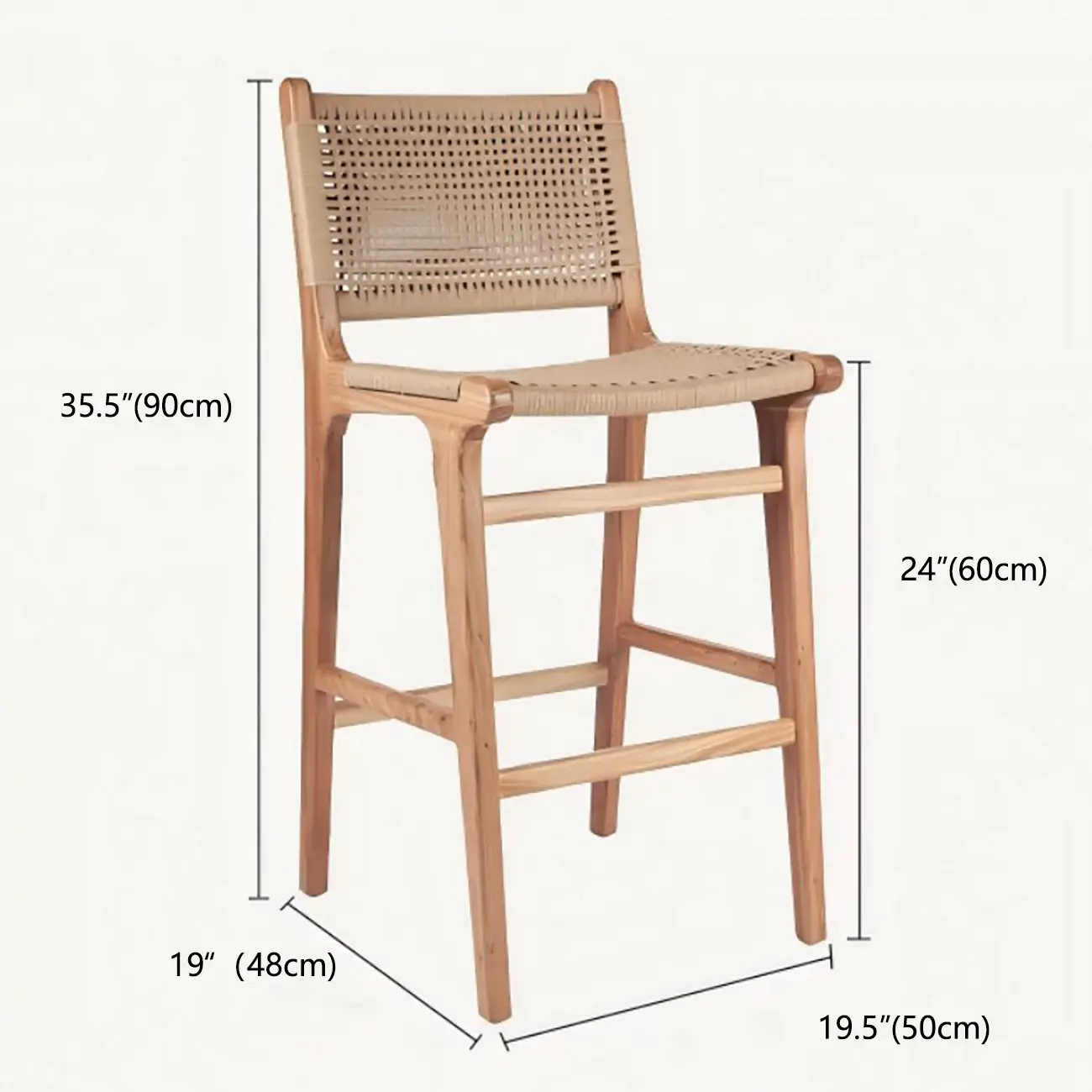 Scandinavian Solid Wood Counter Stool Woven Cord Backrest #size | homeyfad