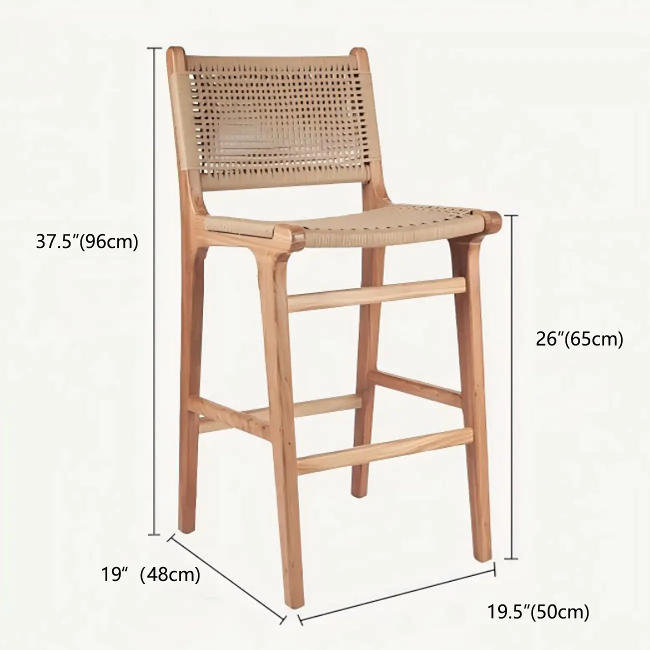Scandinavian Solid Wood Counter Stool Woven Cord Backrest Image - 11 | homeyfad