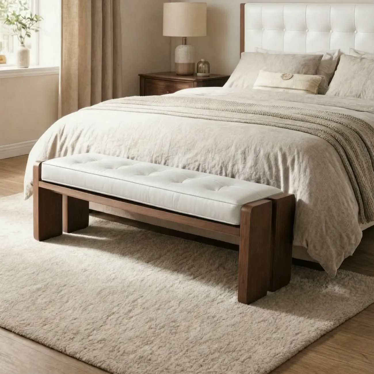 Mid-century Modern Solid Wood Frame Entryway Bench Image - 12 | homeyfad