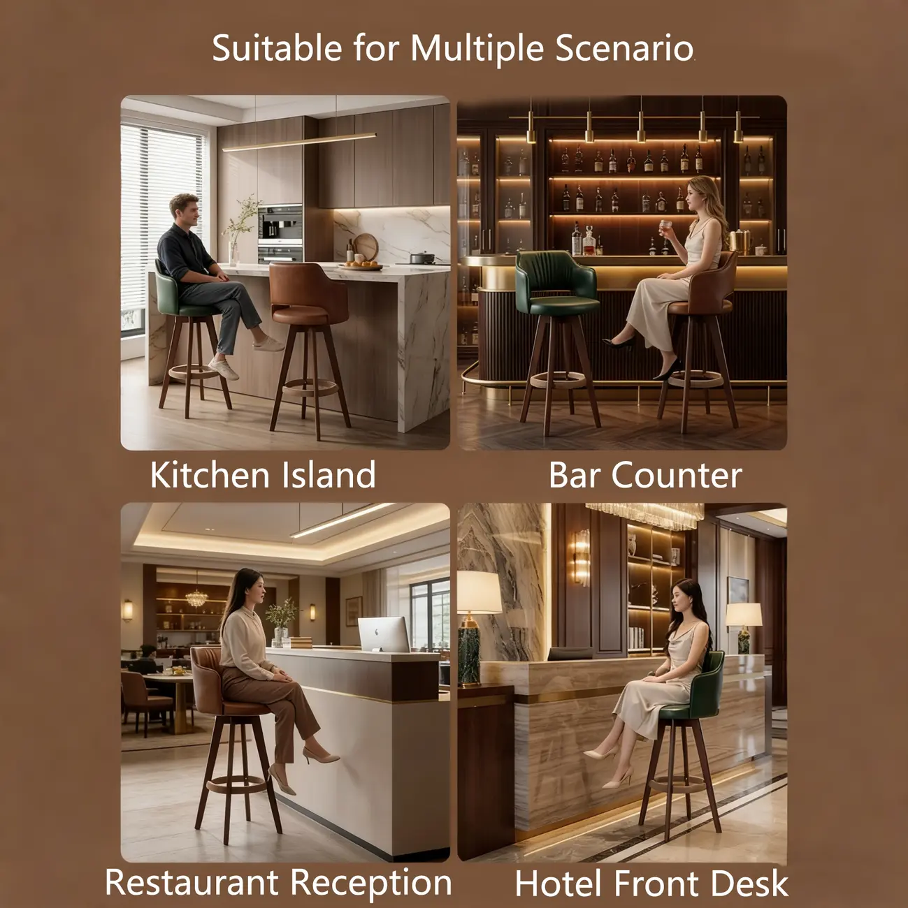 Counter Swivel Leather Wooden Bar Stools With Footrest Image - 5 | homeyfad