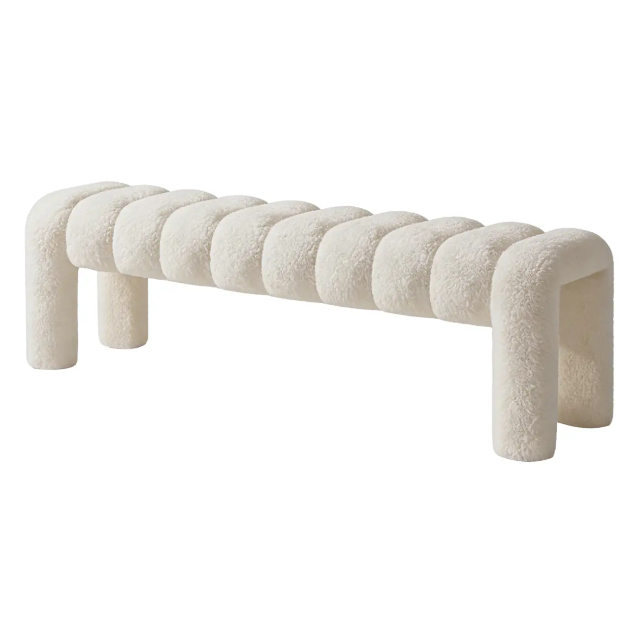 Minimalist Curved Sherpa Upholstered End of Bed Bench Image - 14 | homeyfad