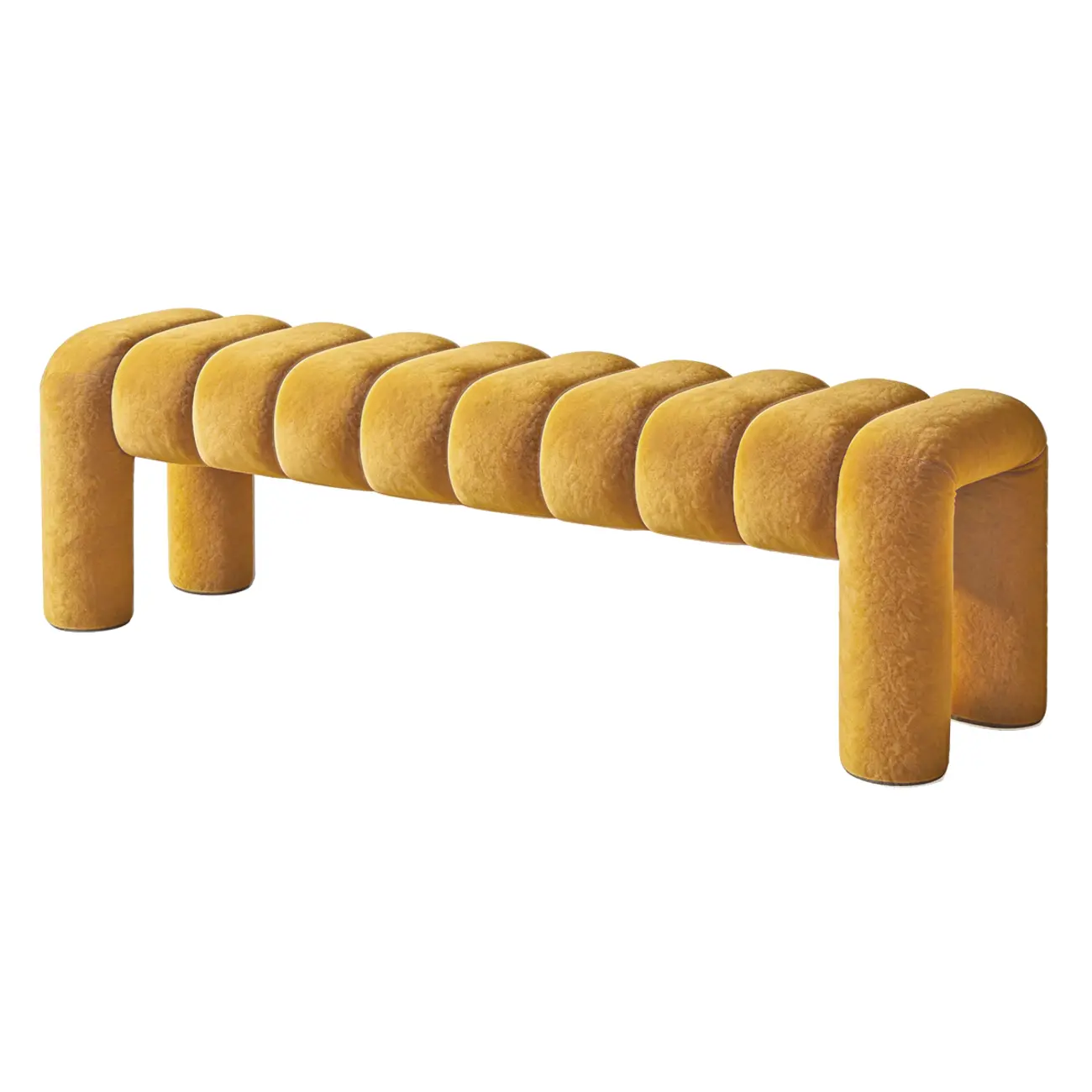 Minimalist Curved Sherpa Upholstered End of Bed Bench Image - 15 | homeyfad