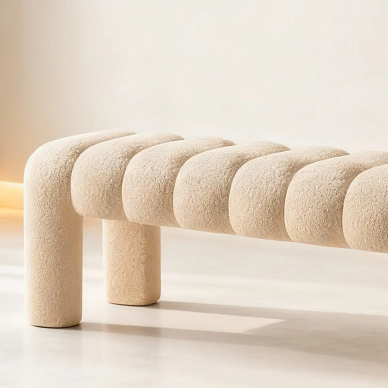 Minimalist Curved Sherpa Upholstered End of Bed Bench Image - 12 | homeyfad