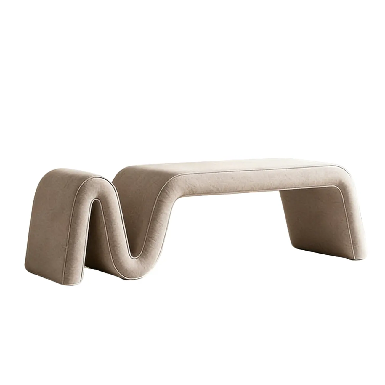 Modern Sculptural Chenille Wood Bedroom Bench Image - 12 | homeyfad