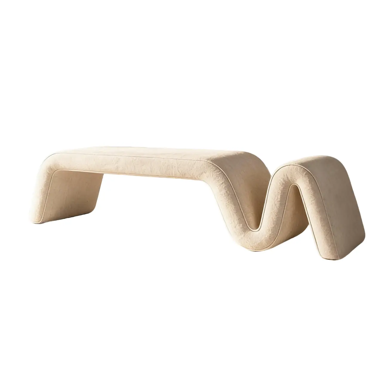 Modern Sculptural Chenille Wood Bedroom Bench Image - 13 | homeyfad