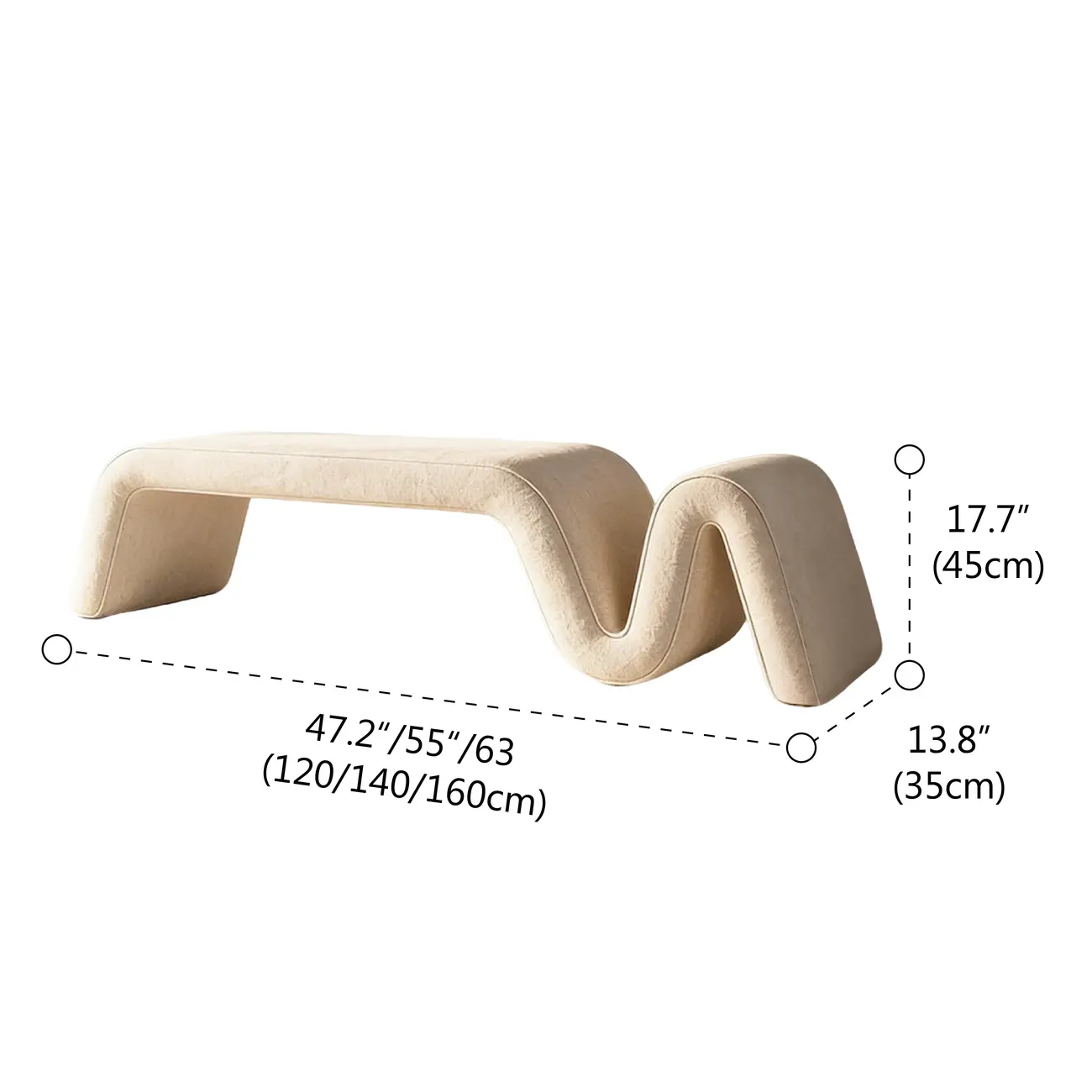 Modern Sculptural Chenille Wood Bedroom Bench #size | homeyfad