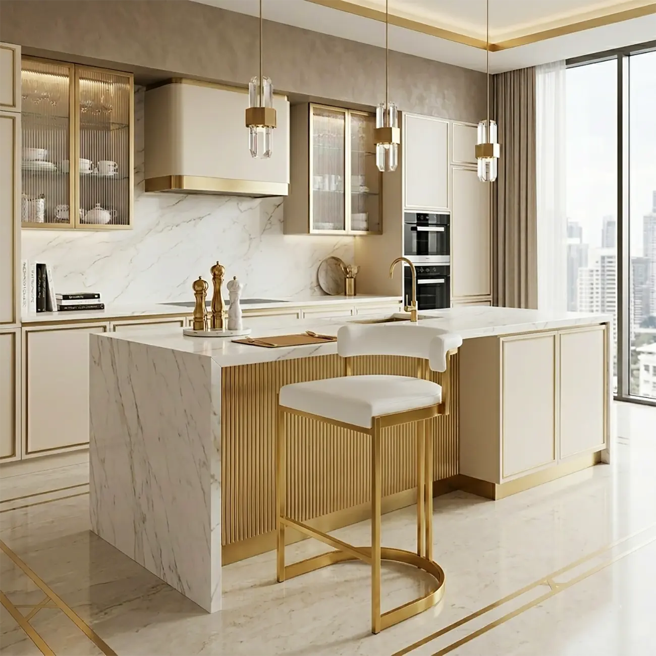 Lavish Metal Cushioned Gold Sled Bar Stool Image - 5 | homeyfad