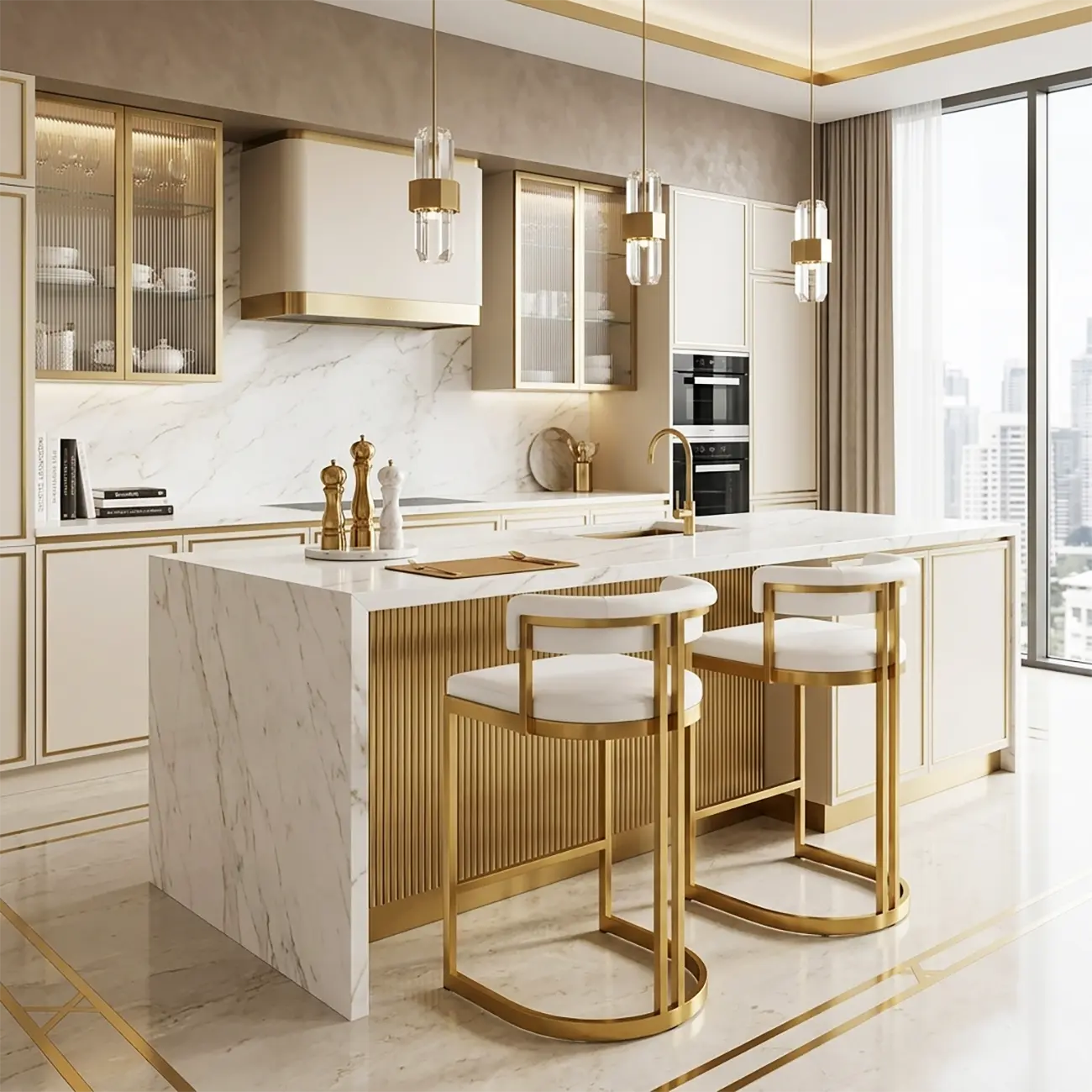 Lavish Metal Cushioned Gold Sled Bar Stool Image - 7 | homeyfad