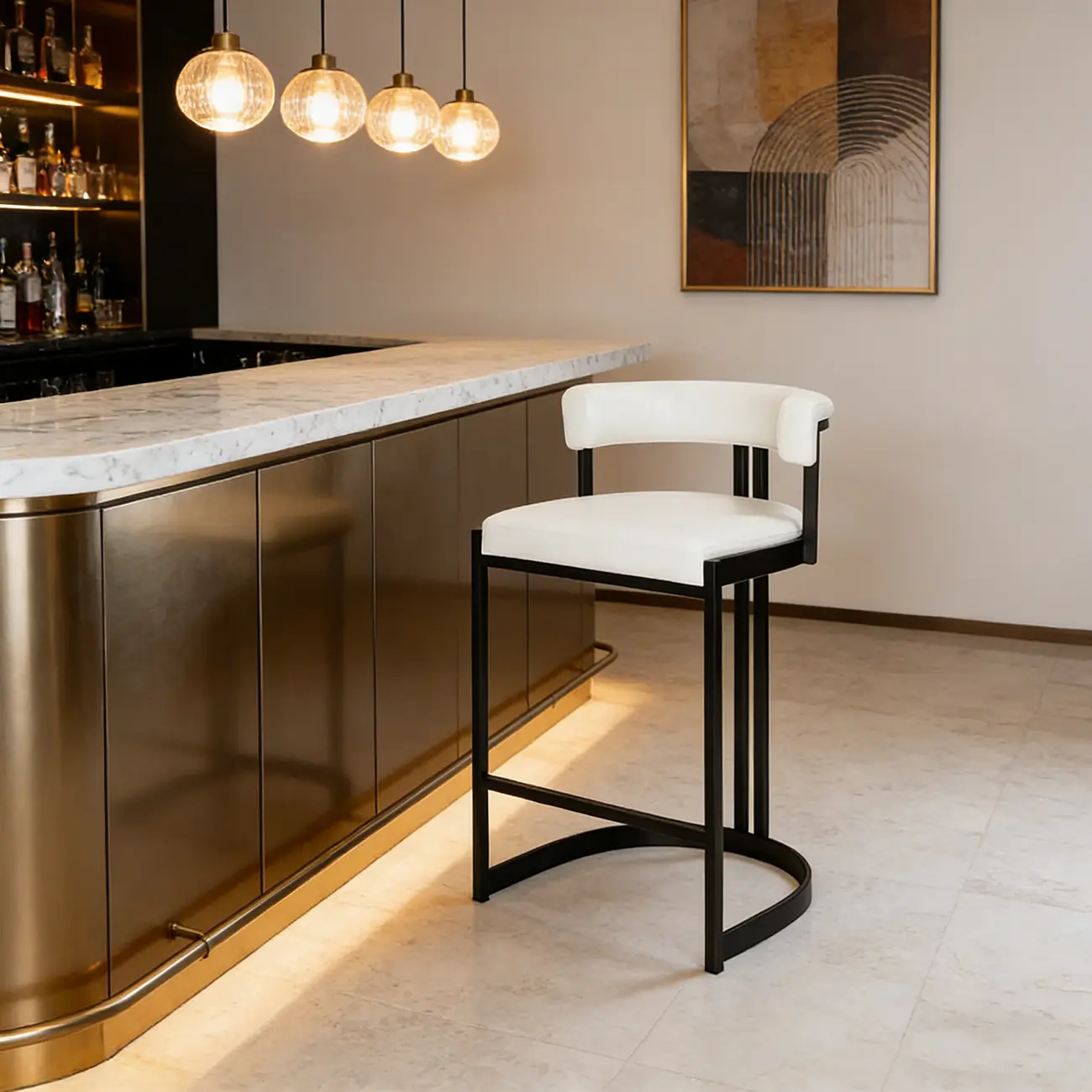 Lavish Metal Cushioned Gold Sled Bar Stool Image - 15 | homeyfad