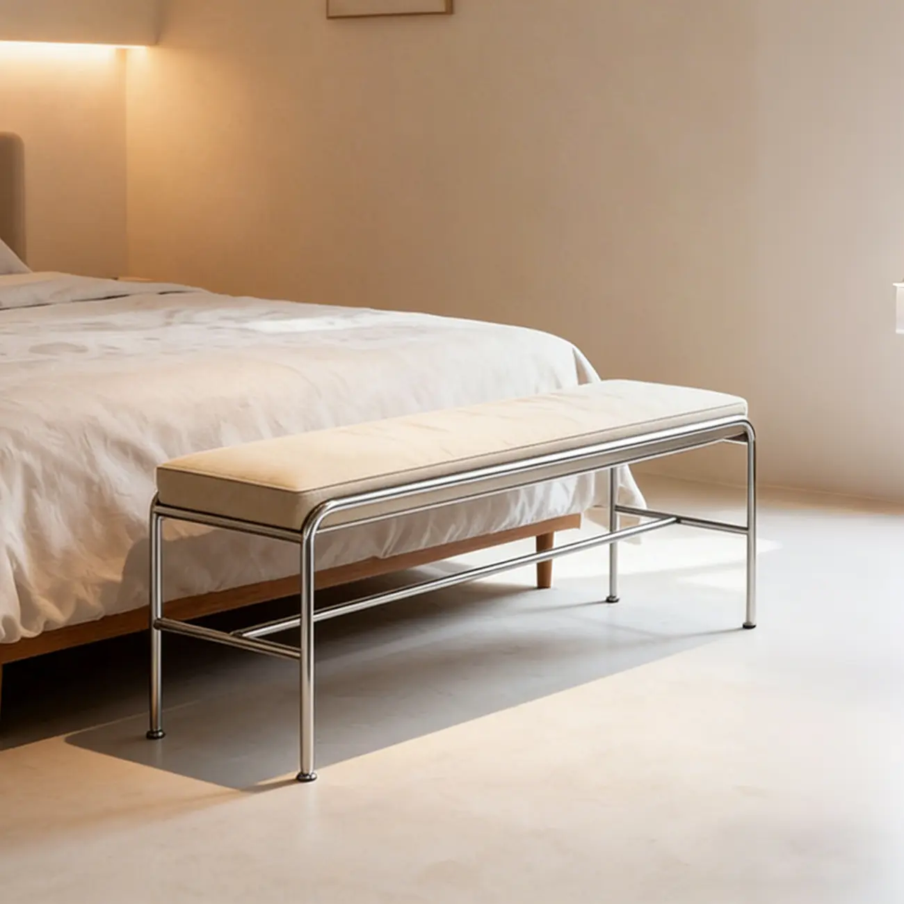 Minimalist Genuine Leather Entryway Bench with Metal Base Image - 9 | homeyfad