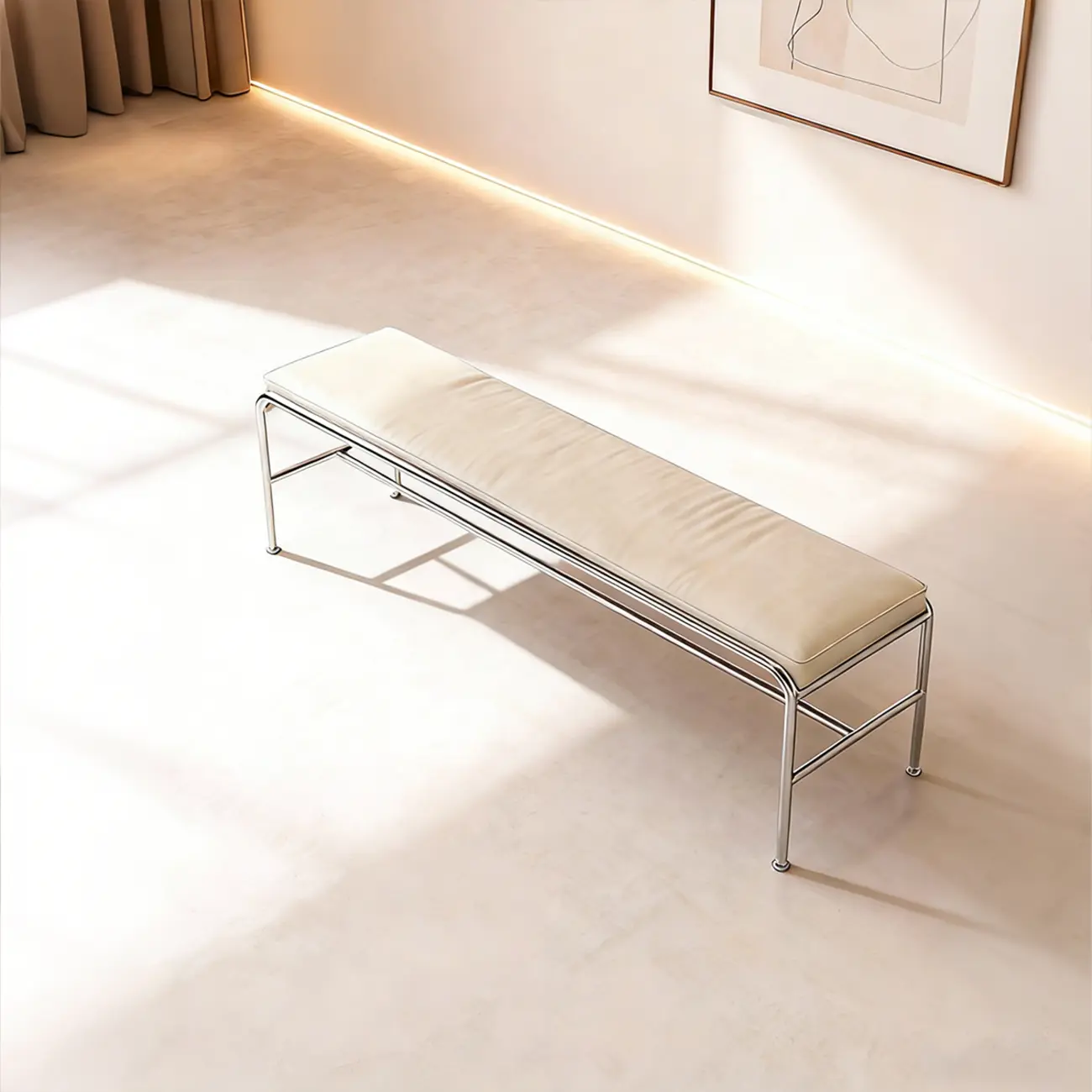 Minimalist Genuine Leather Entryway Bench with Metal Base Image - 10 | homeyfad