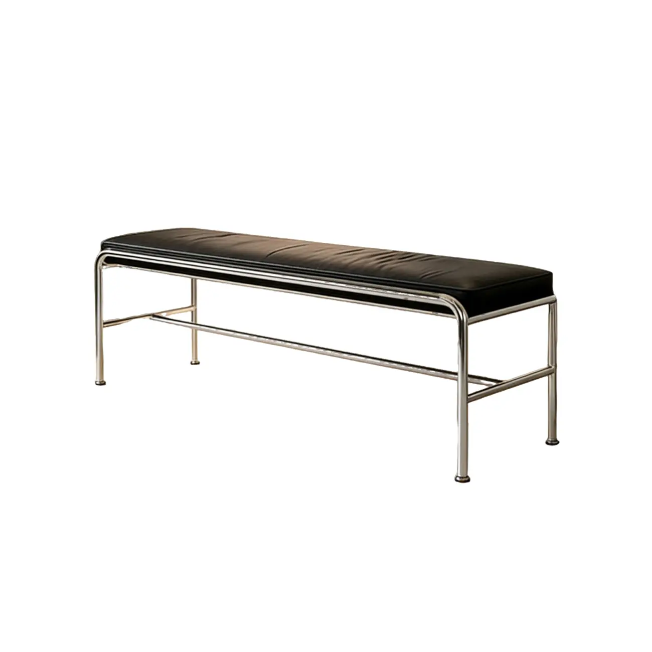 Minimalist Genuine Leather Entryway Bench with Metal Base Image - 12 | homeyfad