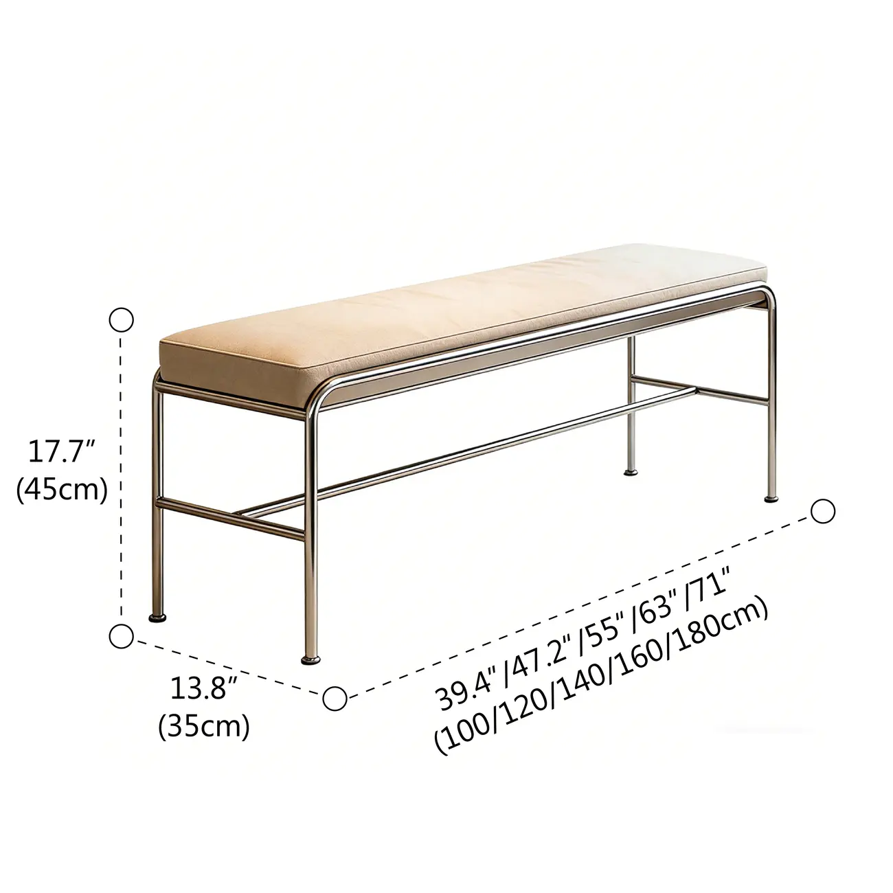 Minimalist Genuine Leather Entryway Bench with Metal Base #size | homeyfad