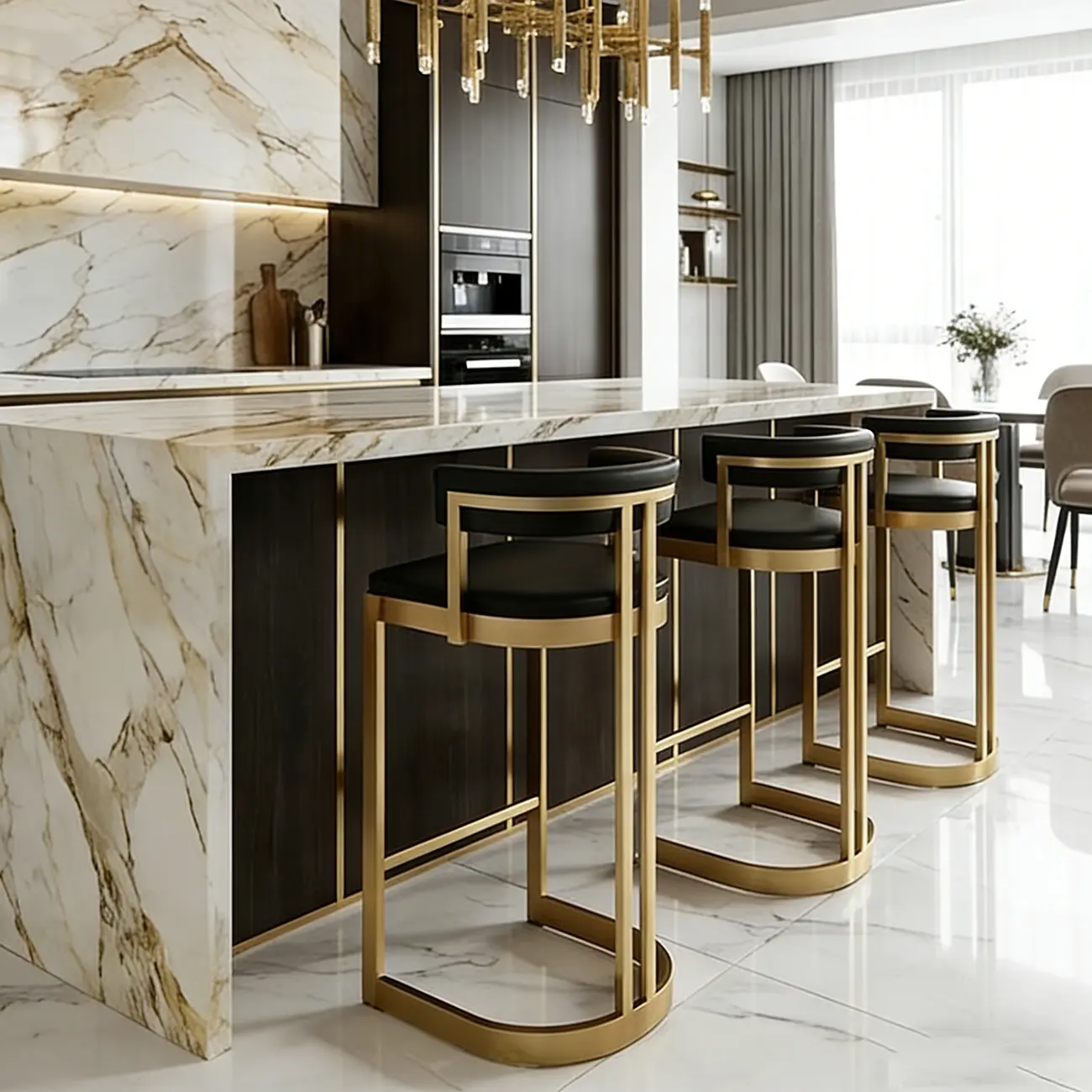 Lavish Metal Cushioned Gold Sled Bar Stool Image - 2 | homeyfad