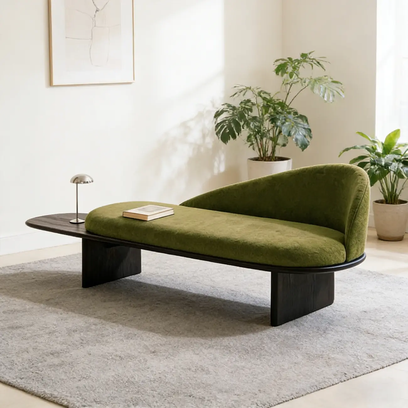 Modern Organic Shape Upholstered Bench with Backrest Image - 14 | homeyfad