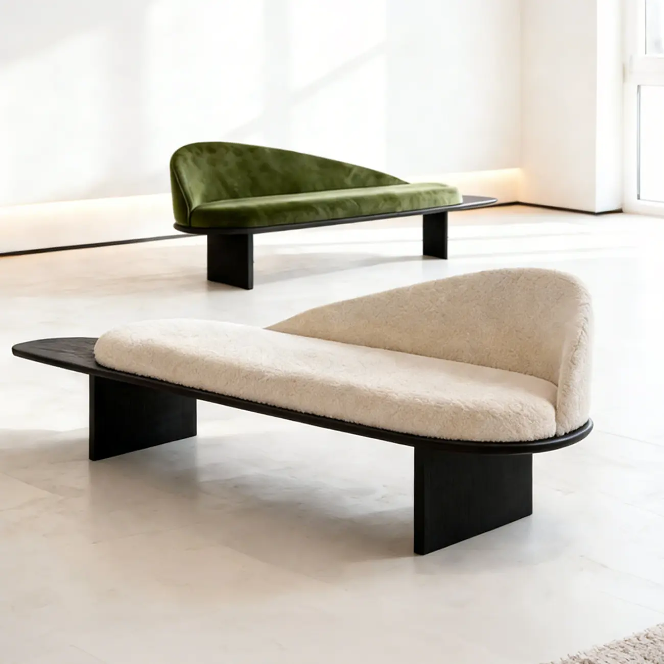 Modern Organic Shape Upholstered Bench with Backrest Image - 12 | homeyfad