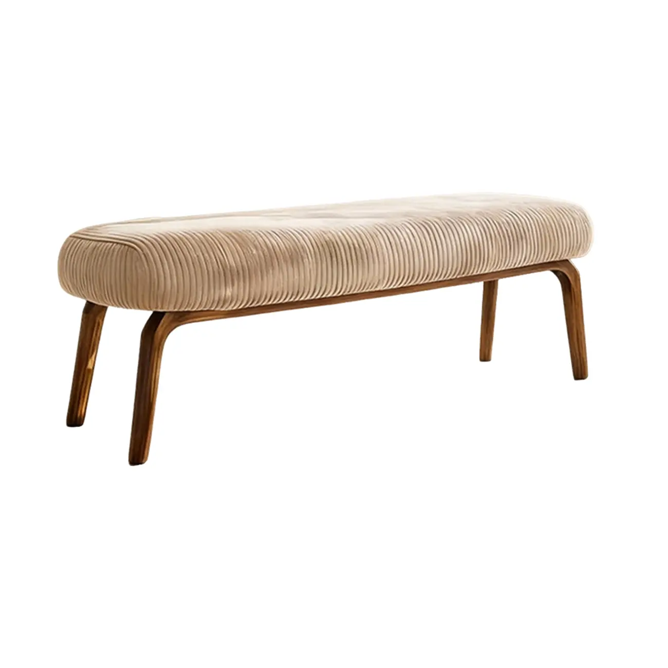Mid-century Modern Corduroy Upholstered Bedroom Bench with Wood Legs Image - 20 | homeyfad