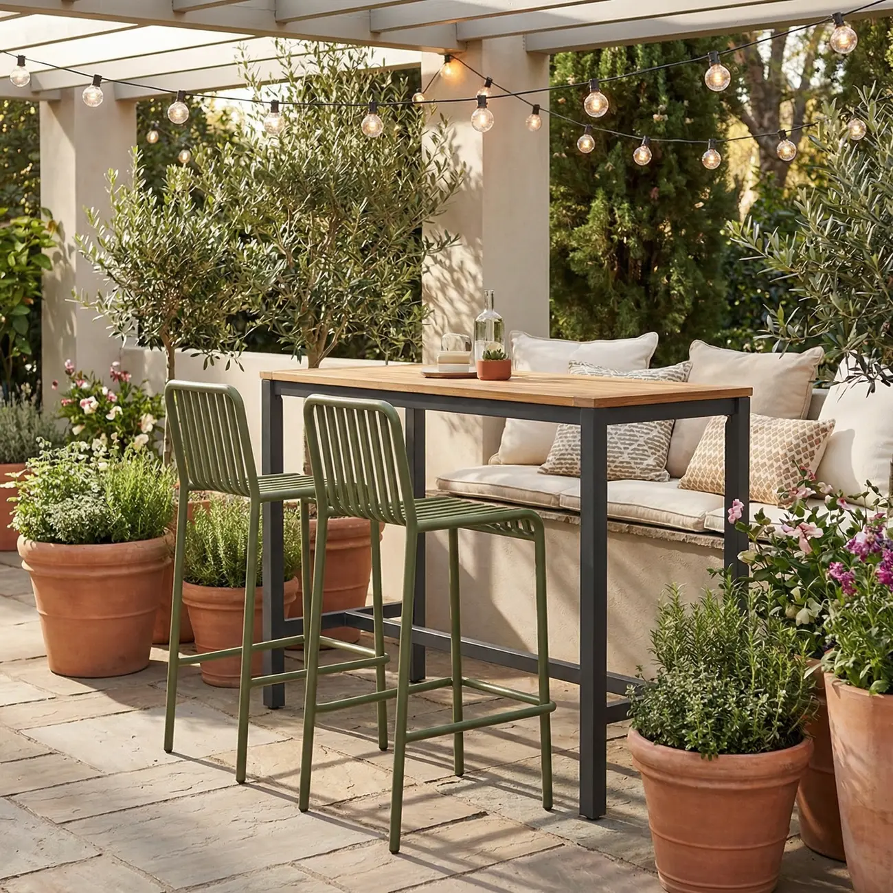 Matel Square Indoor-Outdoor Bar Counter Stools with Backs Image - 1 | homeyfad