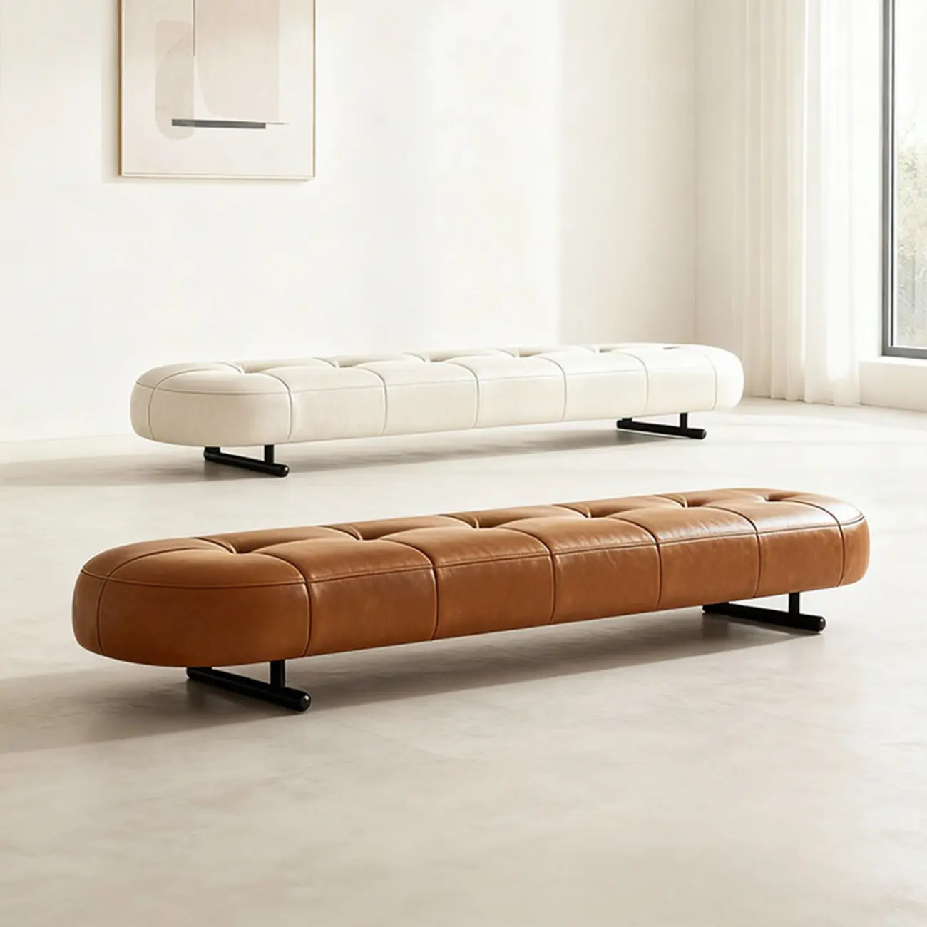Top-Grain Leather Modern Upholstery Bench for Bedroom Image - 16 | homeyfad