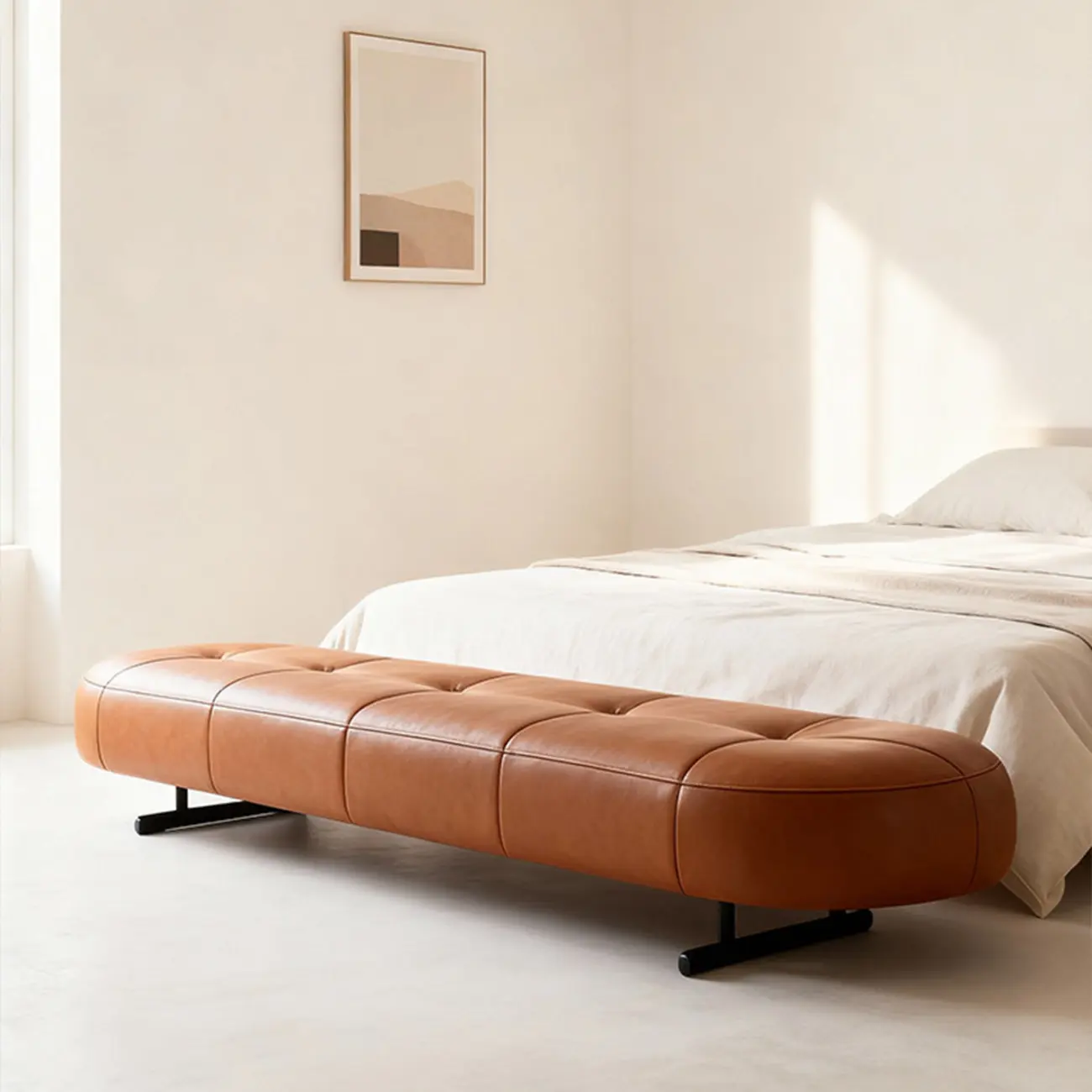 Top-Grain Leather Modern Upholstery Bench for Bedroom Image - 14 | homeyfad