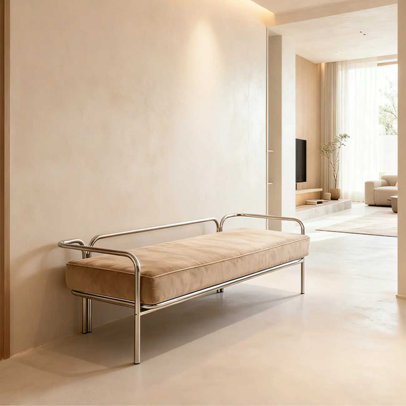 Modern Industrial Upholstery Bedroom Bench with Armrest Image - 12 | homeyfad