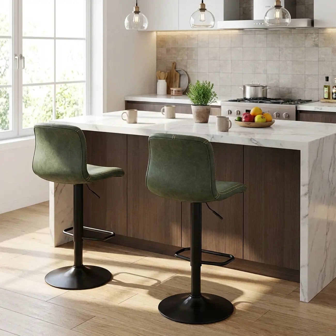 Leather Low Back Adjustable Swivel Sleek Bar Stools Image - 1 | homeyfad