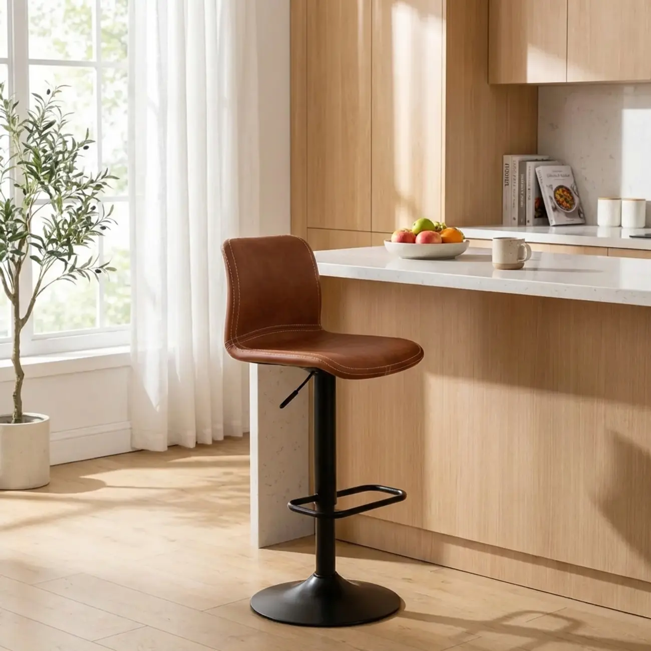 Leather Low Back Adjustable Swivel Sleek Bar Stools Image - 2 | homeyfad