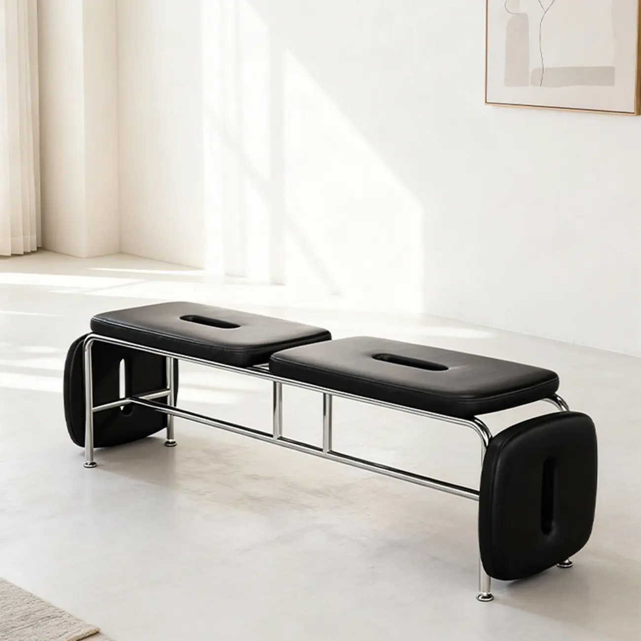 Genuine Leather Minimalist Backless Bench With Stainless Steel Legs Image - 12 | homeyfad