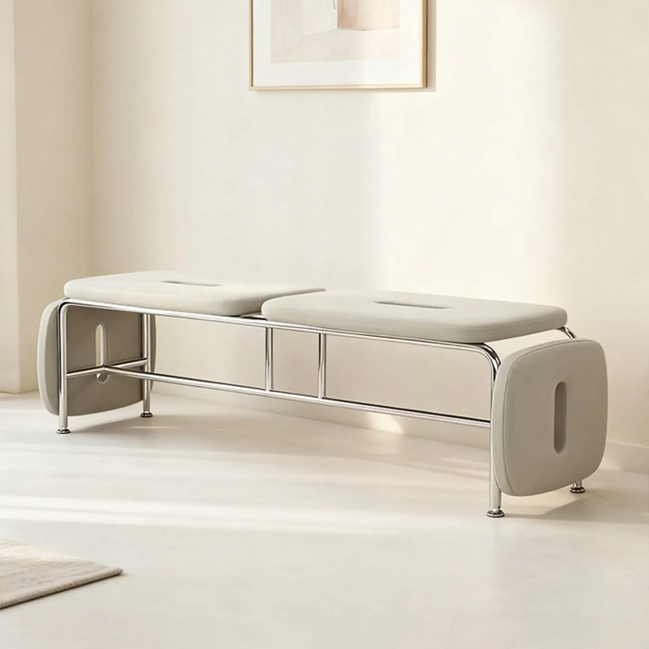 Genuine Leather Minimalist Backless Bench With Stainless Steel Legs Image - 13 | homeyfad